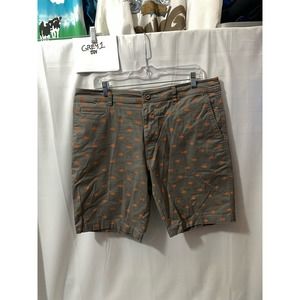 Tackle & Tides Shorts Mens 36 Gray Nautical Orange Fish Print Chino - Stretch